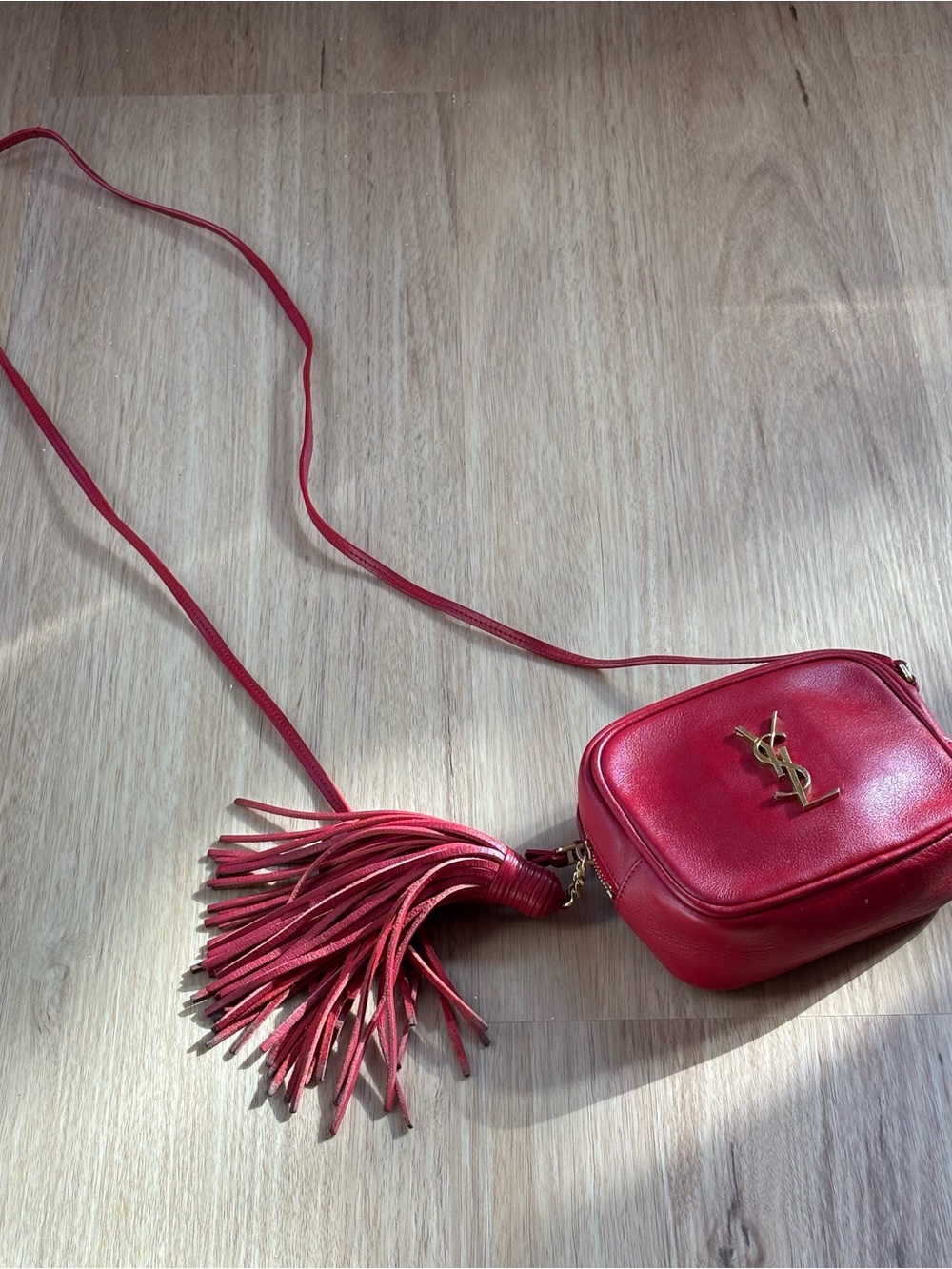 YSL Saint Laurent Monogram Blogger Bag with Tassel - Rouge Eros (Red/Cherry Red) - Picture 3 of 10